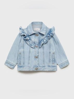Mango Light Blue Ruffle-Trim Denim Jacket